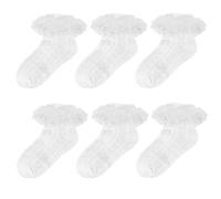QKURT 6 Pairs Girls Frilly Ankle Socks, Kids White Ballet Ruffle Lace Socks Baby Girls Children's Dance Laces Cotton Sock Multicolor Laces Ballet Sock Little Ladies Lace Dance Stockings 1-9 Years