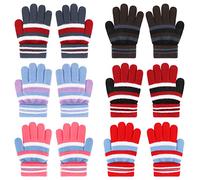 QKURT 6 Pairs Kids Magic Gloves, Colorful Striped Gloves Knitted Thickened Glove Stretchy Mittens Winter Warm Glove Thermal Mittens Aged 5 to 12 Years