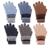 QKURT 6 Pairs Kids Warm Gloves, Children Soft Thermal Magic Gloves Elastic Full Finger Mittens Boys Girls Winter Fleece Mittens Colorful Cozy Knitted Glove for Daily Warmth, Age 4-12