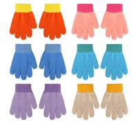 QKURT 6 Pairs Toddler Knitted Gloves, Kids Winter Cold-proof Gloves Unisex Full Finger Stretch Mittens with Excavator Pattern for 2-4 Years Boys Girls (Rainbow)