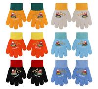 QKURT 6 Pairs Toddler Knitted Gloves, Kids Winter Cold-proof Gloves Unisex Full Finger Stretch Mittens with Excavator Pattern for 2-4 Years Boys Girls