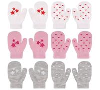 QKURT 6 Pairs Toddler Magic Stretch Mittens, Unisex Knit Mitten Kids Mitten Winter Mittens Children Winter Gloves Warm Gloves for Boys Girls 1-4 Year Daily Wear