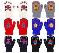 QKURT 6 Pairs Toddler Stretch Mittens, Winter Unisex Knit Gloves Mitten Little Boys Soft Knit Mitten Children Warm Stretch Gloves 2~5 Years Old Kids