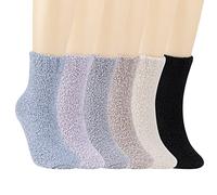 QKURT 6 Pairs Women Fluffy Socks, Super Soft Coral Fleece Bed Socks Home Sock Slippers Winter Thermal Fuzzy Socks Christmas Stocking Stuffers for Women and Girls