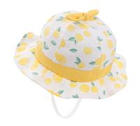 QKURT Baby Sun Hat, Toddler Cotton Bucket Hats with Adjustable Chin Strap, Infant Beach Cap Cute Cartoon Fruit Print Wide Brim for Baby Girl Boy 1-3 Years Yellow