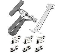 QKURT Bicycle Chain Tool Kit, 6 Pairs Bicycle Missing Link + Bicycle Chain Breaker + Chain Wear Gauge Bike Cycling Chain Mechanic Tool Set for 6/7/8/9/10 Speed Chain Link , Gray