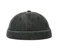 QKURT Docker Hat for Men, Retro Docker Cap Worker Sailor Cap No Brim Hat, Summer Brimless Fisherman Beanie Rolled Cuff Harbour Hats Adjustable Skullcap Black