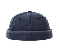 QKURT Docker Hat for Men, Retro Docker Cap Worker Sailor Cap No Brim, Summer Brimless Fisherman Beanie Rolled Cuff Harbour Hat Adjustable Skullcap Indigo