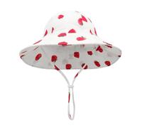 QKURT Infant Baby Bucket Sun Hat, Toddler Sun Protection Hat with Chin Strap, Newborn Cotton Floppy Summer Outdoor Beach Cap, Adjustable, Breathable, for 6-24 Months Boys Girls Red Strawberry