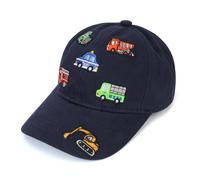 QKURT Kids Baseball Cap Sun Hat, Summer Bucket Hat Sun Protection Beach Cap Fisherman Hats Outdoor Play Hats with Cute Car Excavator Pattern for Boys 3-8 Years Old Dark Blue