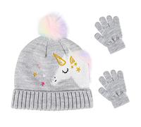 QKURT Kids Knitted Hat Gloves Set, Winter Warm Beanie Gloves Set Thermal Lined Hat Mittens Set Unicorn Pattern for 3~5 Years Old Kids children Girls, Winter Accessories Sets