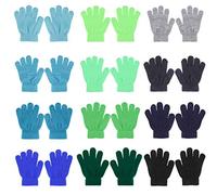 QKURT Kid's Magic Gloves, 12 Packs Gradient Colors Winter Children Gloves Stretch Full Fingers Gloves for Commuting Playing Running