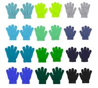 QKURT Kid's Magic Gloves, 12 Packs Gradient Colors Winter Children Gloves Stretch Full Fingers Gloves for Commuting Playing Running