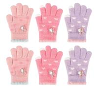 QKURT Kids Magic Gloves, 3 Pairs Children Knit Gloves Stretchy Warm Gloves Full Fingers Gloves Toddler Winter Mittens Thermal Gloves Go Out Gloves with Cute Pattern