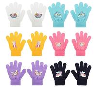 QKURT Kids Magic Gloves, Unisex Winter Knit Gloves Colorful Warm Children Mitten Stretchy Full Finger Kids Mitten with Unicorn Pattern for 5-12 Years Old