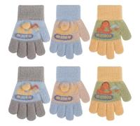 QKURT Kids Magic Gloves with Excavator Pattern, 3 Pairs Children's Cold Weather Gloves Stretch Full Finger Glove Unisex Elastic Glove Winter Thermal Mittens Warm Knitted Mitten Boys Girls 1-3 Years