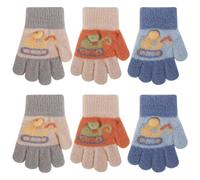 QKURT Kids Magic Gloves with Excavator Pattern, 3 Pairs Children's Cold Weather Gloves Stretch Full Finger Glove Unisex Elastic Glove Winter Thermal Mittens Warm Knitted Mitten Boys Girls 1-3 Years