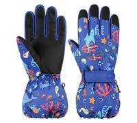 QKURT Kids Ski Gloves, Toddler Windproof Thermal Gloves Winter Skating Mittens Full Finger Snowboarding Gloves Children's Outdoor Sports Gloves with Cartoon Pattern for Girls Boys