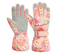 QKURT Kids Ski Gloves, Toddler Windproof Thermal Gloves Winter Skating Mittens Full Finger Snowboarding Gloves Children's Outdoor Sports Gloves with Cartoon Pattern for Girls Boys