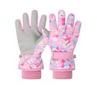 QKURT Kids Snow Glove Children Ski Glove Winter Windproof Thermal Glove Non-Slip Sports Mitten Design with Knitted Ribbed Long Cuff,Warm Outdoor Glove Suitable for 2-9 Years Old Girls