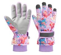 QKURT Kids Snow Glove Children Ski Glove Winter Windproof Thermal Glove Non-Slip Sports Mitten Design with Knitted Ribbed Long Cuff,Warm Outdoor Glove Suitable for 2-9 Years Old Girls