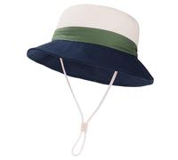 QKURT Kids Summer Sun Hat, Adjustable UV Protection Bucket Hat Windproof Beach Outdoor Fisherman Cap with Breathable Cotton Lining, Color Block Design, for Unisex Kids Boys Girls 1-6 Years Old