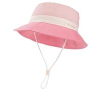 QKURT Kids Summer Sun Hat, Adjustable UV Protection Bucket Hat Windproof Beach Outdoor Fisherman Cap with Breathable Cotton Lining, Color Block Design, for Unisex Kids Boys Girls 1-6 Years Old