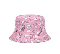 QKURT Kids Sun Hat, Children Sun Protection Bucket Hat Reversible Beach Cap Fishing Hats Summer Fisherman Hats with Unicorn for Outdoor Play for Girls 2-6 Years Old Pink
