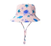 QKURT Kids Sun Hat, Children's Fishing Hat Bucket Hat, Windproof Beach Cap Toddlers Fisherman Hat Summer Sunhat with Breathable Mesh Lining Marine Life Pattern for Ages 2-6 Pink
