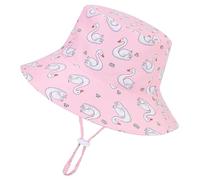 QKURT Kids Sun Hat, Summer Bucket Fishing Hat with Swan Pattern, Adjustable Windproof Beach Cap Fisherman Cap with Breathable Mesh Lining for 2-6 Years Old