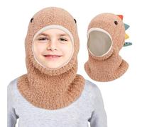 QKURT Kids Winter Fluffy Balaclava, Thermal Fleece Beanies Novelty Dinosaurs Balaclava Windproof Neck Warmer Children's Warm Fleece Hat Cap Hood Scarf for 1-4 Years Boys Girls Brown