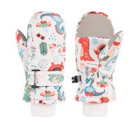QKURT Kids Winter Gloves, Children Cold Season Warm Gloves with Dinosaur Pattern Unisex Cycling Running Walking Mitten Thermal Windproof Glove Daily Use Mitten Boys Girls Waterproof Glove Age 2-6