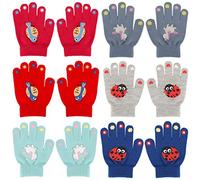 QKURT Magic Gloves for 5~13 Year Old Kids, 6 Pair Full Finger Winter Knitted Magic Stretch Gloves Warm Gloves for School Commuting Outdoor Playing