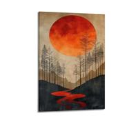 QKVPMNRQ Red Sky At Morning Vintage Vintage Decor Living Room Canvas Wall Art Modern Family Bedroom 24x36inch(60x90cm) Frame-style