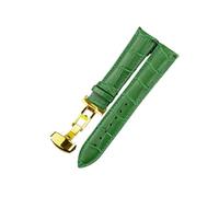 QL Supply Co Release Genuine Leather Band with Bamboo Texture Strap Watch Bracelet Accessories Animal Skin Strap(Green Gold Buckle,14mm)