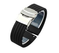 QL Supply Co Silicone Rubber Watch Strap Band Deployment Buckle 18mm 20mm 22mm 24mm for Watch Replace the Strap(Black-Silver,22mm)