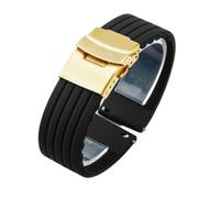 QL Supply Co Silicone Rubber Watch Strap Band Deployment Buckle 18mm 20mm 22mm 24mm for Watch Replace the Strap(Black-Gold,20mm)
