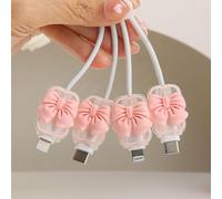 QLD COVER 4pcs Cable Connection Protector, Cute 3D Bow Tie Waves Design for Apple Lightning/Type-C Data Line Head Cord Savers Wire Protection Cover Anti-break Charger Cables Sleeves, Pink Bow