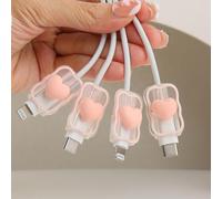 QLD COVER 4pcs Cable Connection Protector, Lovely 3D Love Heart Waves Design for Apple Lightning/Type-C Data Line Head Cord Savers Wire Protection Cover Anti-break Charger Cables Sleeves, Pink Love