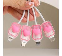 QLD COVER 4pcs Cable Connection Protector, Lovely 3D Love Heart Waves Design for Apple Lightning/Type-C Data Line Head Cord Savers Wire Protection Cover Anti-break Charger Cables Sleeves, Rose Love