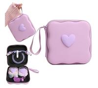 QLD COVER Charger Cover Storage Bag, Lovely 3D Love Heart Waves Design Charger Protector Travel Storage Case, Earphone Wire Saver Cable Cord Organizer Wireless Earphone Storage Box, Purple Love