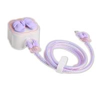 QLD COVER Compatible with Apple 18W/20W USB-C 3-Pin Charger Cover Cute 3D Bows Tie Design Clear Soft Chargers Protector Cable Saver for iPhone 11 12 13 14 15 16 Pro Max Fast Power Adapter, Purple Bow