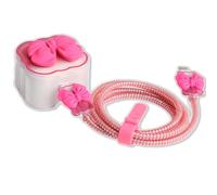 QLD COVER Compatible with Apple 18W/20W USB-C 3-Pin Charger Cover Cute 3D Bows Tie Design Clear Soft Chargers Protector Cable Saver for iPhone 11 12 13 14 15 16 Pro Max Fast Power Adapter, Rose Bow