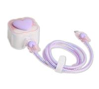 QLD COVER Compatible with Apple 18W/20W USB-C 3-Pin Charger Cover Cute 3D Love Heart Waves Clear Soft Chargers Protector Cable Saver for iPhone 11 12 13 14 15 16 Pro Max Fast Power Adapter,Purple Love