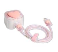QLD COVER Compatible with Apple 18W/20W USB-C 3-Pin Charger Cover Cute 3D Love Heart Waves Clear Soft Chargers Protector Cable Saver for iPhone 11 12 13 14 15 16 Pro Max Fast Power Adapter, Pink Love