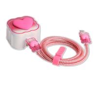 QLD COVER Compatible with Apple 18W/20W USB-C 3-Pin Charger Cover Cute 3D Love Heart Waves Clear Soft Chargers Protector Cable Saver for iPhone 11 12 13 14 15 16 Pro Max Fast Power Adapter, Rose Love