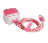 QLD COVER Compatible with Apple 18W/20W USB-C 3-Pin Charger Cover Lovely Waves Design Clear Soft Chargers Protector Pretty Cable Saver for iPhone 11 12 13 14 15 16 Pro Max Fast Power Adapter, Rose