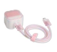 QLD COVER Compatible with Apple 18W/20W USB-C 3-Pin Charger Cover Lovely Waves Design Clear Soft Chargers Protector Pretty Cable Saver for iPhone 11 12 13 14 15 16 Pro Max Fast Power Adapter, Pink