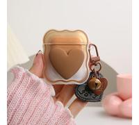QLD COVER Compatible with Apple AirPods 2nd 1st Generation Case Cover, Lovely 3D Love Heart Waves Design Shockproof Soft Clear TPU Airpods 1/2 Protector with Keychain for Women Girls, Brown Love