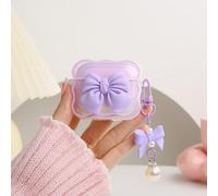 QLD COVER Compatible with Apple AirPods 3 Generation 2021 Case Cover, Cute 3D Bow Tie Design Shockproof Soft Clear TPU Kawaii Airpods 3 Protector with Keychain for Women Girls, Purple Bow